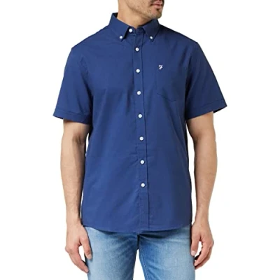 Image of Farah Men’s Oxford Shirt, Drayton Long Sleeve Smart Casual Work Midnight Blue, XXL