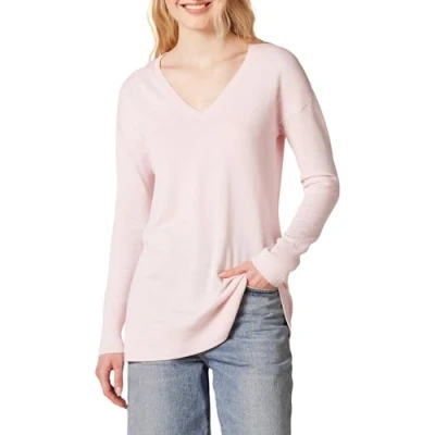 Image of Amazon Essentials Women&#039;s Lightweight Long Sleeved V Neck Tunic Sweater (Available in Plus Size), Light Pink, XL
