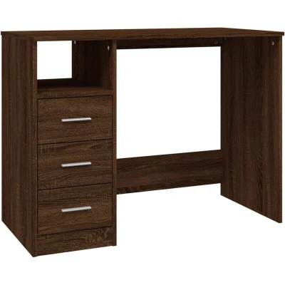 Image of vidaXL Brown Oak Standing Desk with 3 Drawers and Open Compartment Engineered Wood Study Writing Space