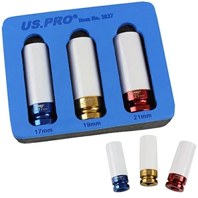Image of US Pro Bergen 3 Piece 1/2&quot; Dr Alloy Wheel Impact Sockets, 17, 19, 21mm