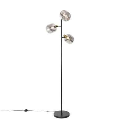 Image of Qazqa Floor lamp Black with Gold Smoke Glass 3 Lights Zuzanna Modern Suitable for LED E14 Light Living Room I Bedroom