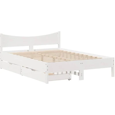 Image of vidaXL Bed Frame with Drawers Pine Wood, White, 120x200 cm, Storage Base for Bedroom