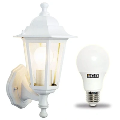 Image of Dependable Trading LTD Traditional 6 Sided Garden/Porch Outdoor Coach Wall Lantern IP44 (White + LED Bulb)