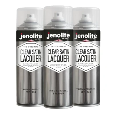 Image of JENOLITE Clear Lacquer Spray Paint SATIN 3 x 500ml Crystal Finish for DIY, Trade, Automotive Varnish Protects Surface &amp; Paintwork from Corrosion, UV Damage Non Yellowing Sealer