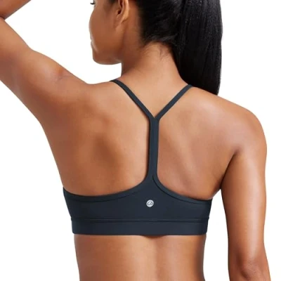 Image of CRZ Yoga Women&#039;s Butterluxe Padded Sports Bra Low Impact Y Back Strappy Racerback Spaghetti Straps Gym Bras True Navy S