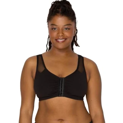 Image of Fruit of the Loom Women&#039;s Comfort Front Close Sport Bra with Mesh Straps Bra, Black, 38