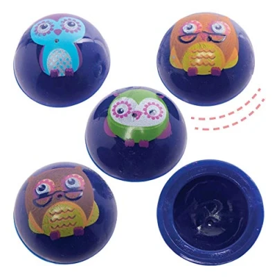Image of Baker Ross AX600 Little Owl Jumping Toys Pack of 12, Small Popping Disc Toy with Fun Bird Characters, Perfect for Kids Party Bag Fillers or Gift Ideas