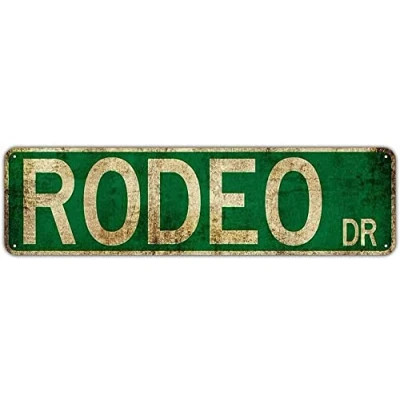 Image of Rodeo Dr Street Sign Vintage Rustic Retro Gift Wall Decor Novelty Man Cave Metal Aluminum 4x16 Inch
