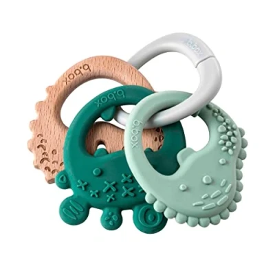 Image of b.Box Trio Teether 3 Textured Teethers on Detatchable Ring Soothing for Infants 3m+ Varying Textures to Gently Massage