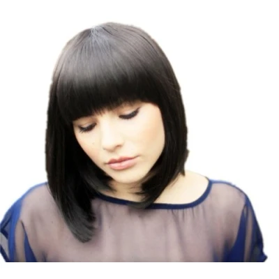 Image of Prettyland Black Mid length BOB Cut Short Hair Wig Straight Bangs Natural Matt for Daily Use C932