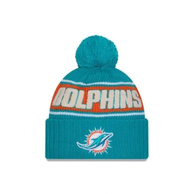 Image of New Era Miami Dolphins NFL 2024 Sideline Sport Knit Turquoise Bobble Hat
