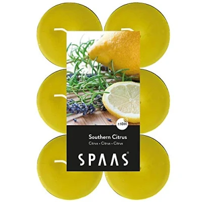 Image of Spaas 12 Scented Maxi Tealights, ± 10 Hours, Southern Citrus,Autumn Yellow,D 58 mm x H 24