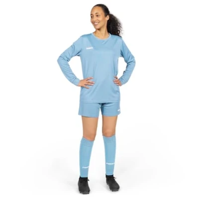 Image of FORZA Women’s Football Kit Premium Long Sleeve T Shirt, Shorts &amp; Sock Set [9 Colours] Sizes XS XL (UK, Alpha, S, Regular, Sky Blue)