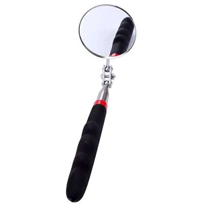 Image of Automotive Telescopic Inspection Mirror Round Handle Mechanics Tool Stainless Steel Universal Folding for Cars maintenance 50mm Diameter,Black,Length15 68.5cm