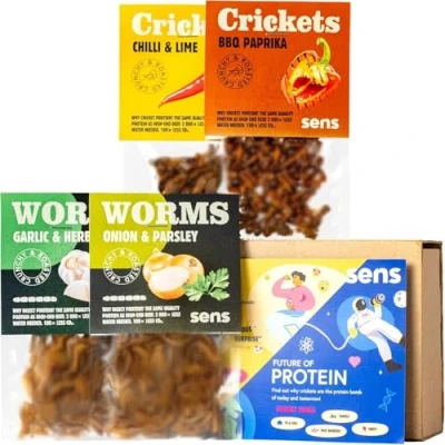 Image of SENS Edible Insect Mix, Party Snack, Roasted Crickets and Mealworms, Crispy Snack Rich in Proteins, Gift Idea for Foodies