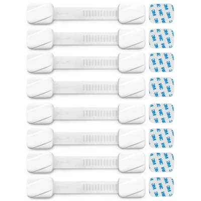Image of AYCORN® Baby Safety Straps Furniture &amp; Cupboard Locks for Children Kids Safe, Adjustable Flexible Cupboards, Bin, Drawer, Freezer, Toilet Cabinets (8 Pack) White
