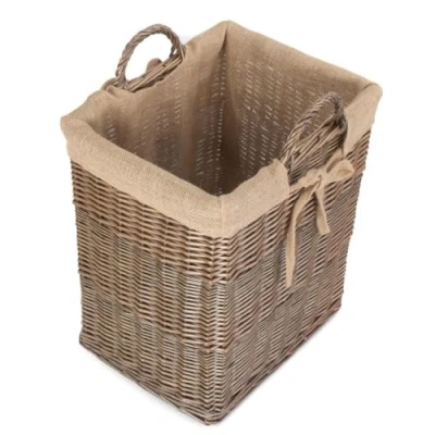 Image of Red Hamper Wicker Rectangular Log Basket with Lining, Brown, H31 x W40 D40cm