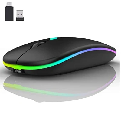 Image of LEAPEST Bluetooth Wireless Mouse (Bluetooth 5.0 + USB 2.4 GHz) Rechargeable Optical Office for MacBook Air Pro, iPad, Mac, PC, Computer, Laptop, Desktop (Black)