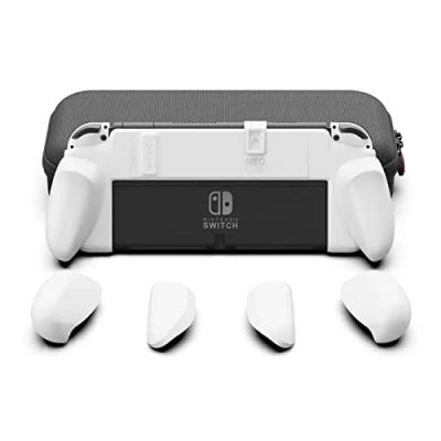 Image of Skull &amp; Co. NeoGrip Bundle for Nintendo Switch OLED and Regular Model: An Ergonomic Grip Hard Shell with Replaceable Grips [to fit All Hands Sizes] [with Carrying Case] White