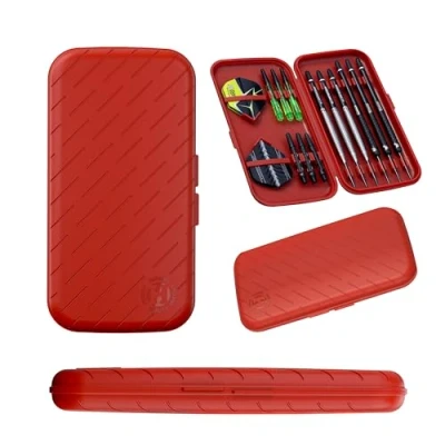 Image of Harrows Darts Case Slim The World&#039;s Smallest Lightest 6 Dart Holder I Holds 3 &amp; Tough Hydrocarbon Construction 24pcs of Accessories Red