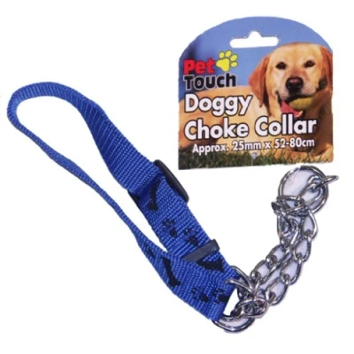 Image of BLUE DOG CHECK CHAIN HALF CHOKE CHOKER COLLAR PUPPY ADJUSTABLE STRONG NYLON TRAINING