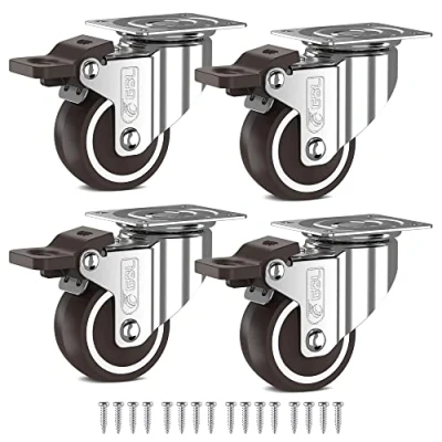 Image of GBL Heavy Duty Castor Wheels with 4 Brakes + Screws 50mm up to 200KG Pack of No Floor Marks Silent Caster for Furniture Rubbered Trolley Silver Castors