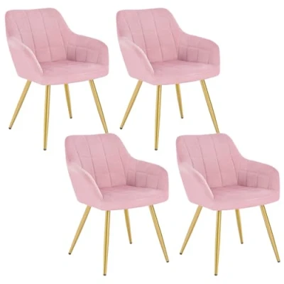 Image of WOLTU Dining Chairs set of 4 Pink/Golden Velvet,Kitchen Living Room Reception with Padded Seat,BH232rs