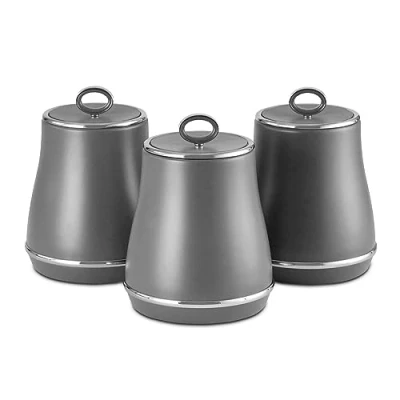 Image of TOWER Renaissance Grey Tea, Coffee &amp; Sugar Storage Canisters T826176GRY. Matching Set of 3 Kitchen in