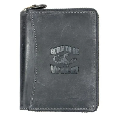 Image of Born to be Wild Men&#039;s Zip around Dark Grey Large Genuine Leather Wallet with Scorpion
