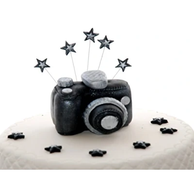 Image of Edible CAMERA Birthday Handmade Sugarpaste Cake Topper Decoration