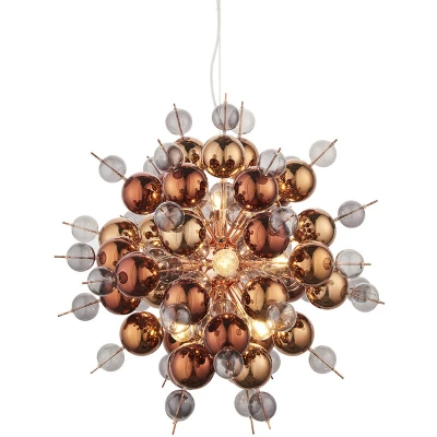Image of Pavia 9 Light Ceiling Pendant Copper Plate With Mirror &amp; Tinted Glass