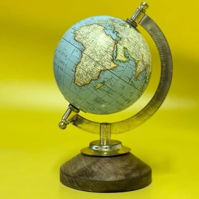 Image of EXERZ 10cm Antique Globe with Wooden Base Light BLue, Handcraft Decorative GF23 (10cm)
