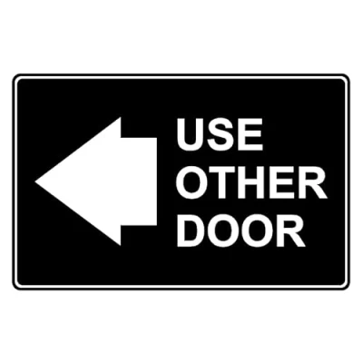 Image of Use other door left arrow delivery sign Self adhesive sticker (200mm x 150mm)