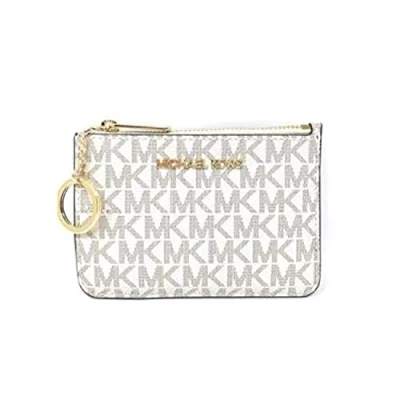 Image of Michael Kors Jet Set Travel Small Top Zip Coin Pouch with ID Holder PVC Coated Twill, Vanilla, One Size, Slim Wallet