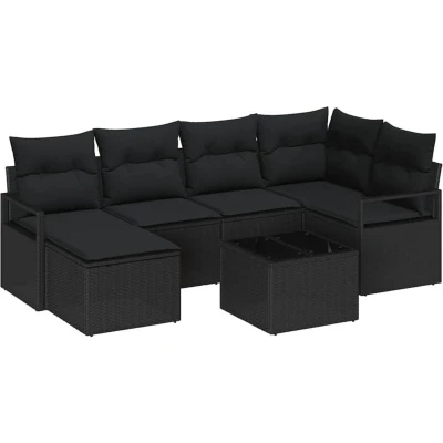 Image of vidaXL 7 Piece Garden Sofa Set with Cushions Beige Poly Rattan