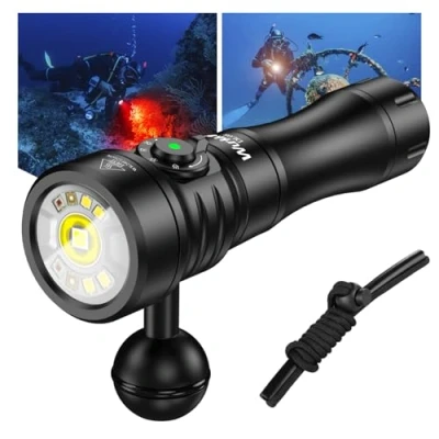 Image of Wurkkos DL08 Underwater Diving Lamp, 3600 Lumens, Range of 274 Metres, Red Light and UV Light, Gradual Dimming, IPX8 CRI 90, for Photography