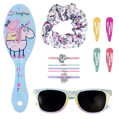 Image of Peppa Pig 12pc Girls Kids Sunglasses Hair Accessories Comb Clips Bands Beauty Set with Carry Case