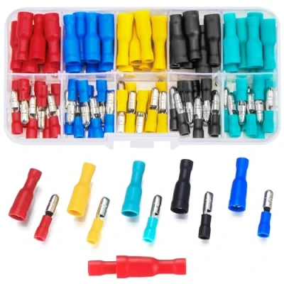 Image of Vwoqiy 100pcs Electrical Connectors, Insulated Male and Female Bullet Wire Quick Splice Butt Crimps Terminals Terminal 22 16 Gauge(five colour 100)