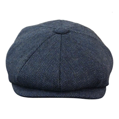 Image of Infinity Leather Mens Blinders Blue Tweed Gatsby Flat Baker Hat 2XL