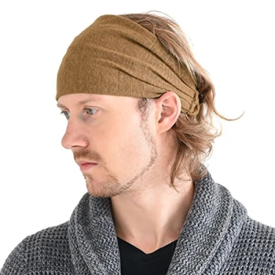 Image of CHARM Summer Linen Bandana Headband Women Hairband Wide Elastic Head Wrap Men Band Camel