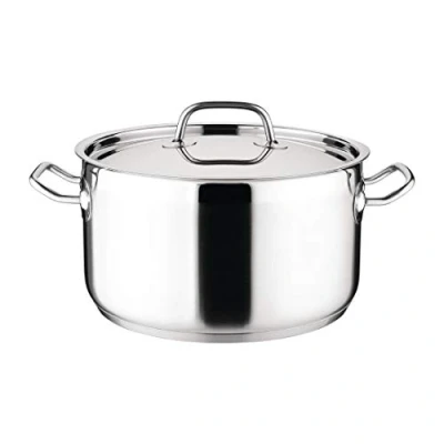 Image of Nisbets Essentials Stainless Steel Stew Pan in Silver with Lid Easy Clean and Highly Durable Dishwasher Safe 5.6L