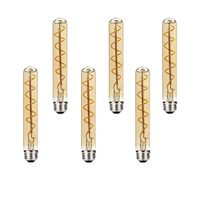 Image of BAISHICHENG 6 Packs 185mm Long Tube LED Bulb Edison Retro Vintage Decorative Light Bulbs E27 4W (Replace 40W Screw Halogen Bulb) T30 Filament Warm White 2200K AC 220 240V