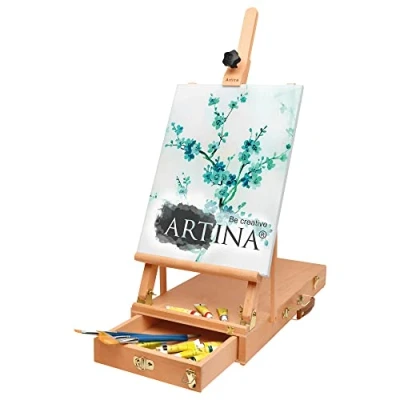 Image of Artina Desktop Easel Stand Le Mans Wooden with Art Storage Foldable &amp; Adjustable Desk Table Picture for Painting