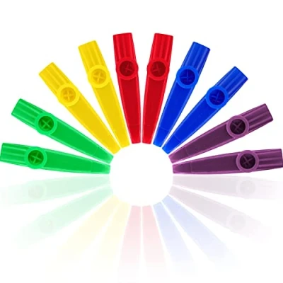 Image of Plastic Kazoos Musical Instruments with Kazoo Flute Diaphragms for Gift, Prize and Party Favors, 5 Colors (10 Pieces)