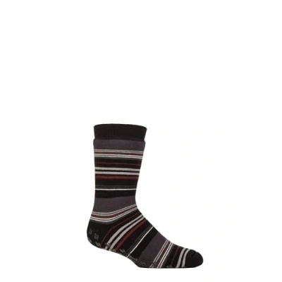 Image of Mens 1 Pair SOCKSHOP Heat Holders Iomi Raynaud&#039;s 3.1 TOG Striped Thermal Slipper Socks Stripe Black 6 11