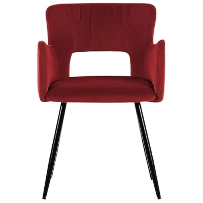 Image of Set of 2 Modern Dining Chairs Velvet Seat with Armrests Tufted Dark Red Sanilac
