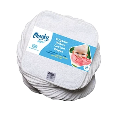 Image of Cheeky Wipes Organic Premium White Heavyweight Cotton 25 Pack Baby 15x15cm Reusable Towelling Wipes, Extra Soft &amp; Perfect for Cleansing Baby&#039;s Hands and Face Eco Friendly
