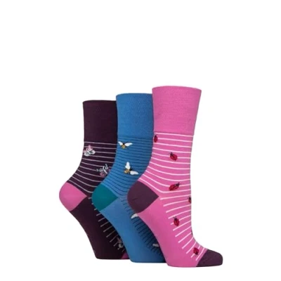 Image of SockShop Gentle Grip Ladies Fun Feet Non Binding Honeycomb Top Novelty Patterned Socks in a Multipack of 3 Assorted Colours Size 4 8 Beautiful Bugs