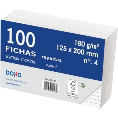 Image of Dohe Ruled Cardstock Sheets (100 pcs.) Cards for Writing Notes, Size 20 x 12.5 cm, 180 g/m², No. 4, Office Supplies White