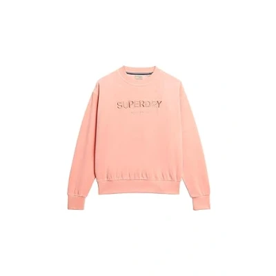 Image of Superdry Women&#039;s Velour Graphic Boxy Crew Sweat Sweatshirt, Peach Beige, UK 12